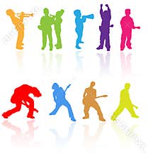 Children Kids Silhouette Music Playing Dancing Band Rock Instruments Youth Kid Vector Colorful Performance Design