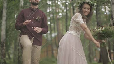 Bride groom are having fun nature