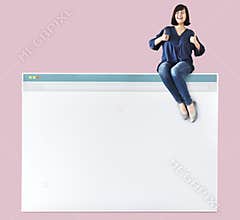 Woman sitting on top of an internet browser