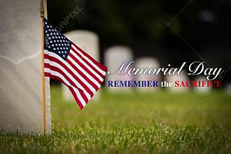 Small American flag at National cemetary - Memorial Day display -