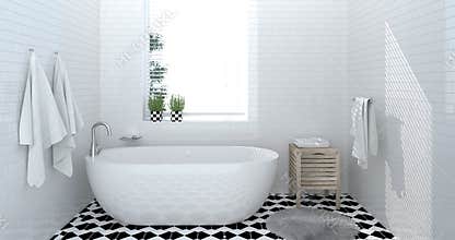 Bathroom interior,toilet,shower,modern home design 3d rendering for copy space background white tile bathroom