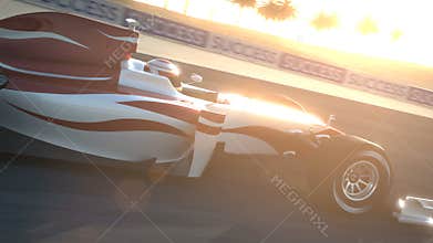 F1 race car on desert circuit - passing camera