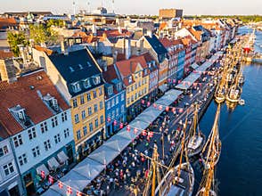 Nyhavn New Harbour canal and entertainment district in Copenhagen, Denmark. The canal harbours many historical wooden
