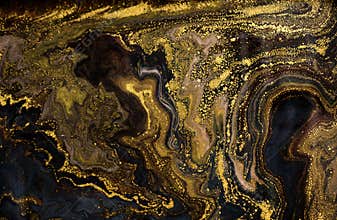 Marble abstract acrylic background. Marbling artwork texture. Agate ripple pattern. Gold powder.