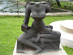 Bangalore, Karnataka, India - Sep 8, 2009 Ancient broken stone statue of a female deity at Government museum,