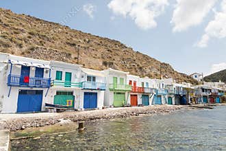 KLIMA, GREECE - MAY 2018: Colourfull old houses in fishermen town of Klima on Milos island, Greece