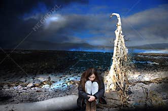 Nightmare , girl alone in a totally destroyed world
