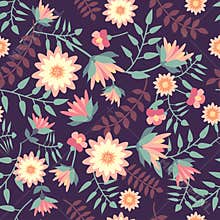 Floral Seamless pattern in flat style.
