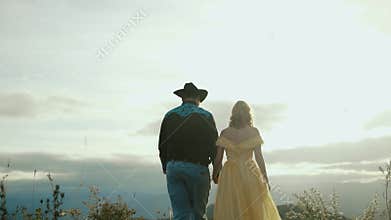 Fall on Max Patch Mountain Appalachian Mountains, Tennessee & North Carolina, young couple, woman in yellow dress