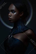 Portrait of black woman with gothic collar