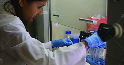 Female scientist arranging test tube in laboratory 4k