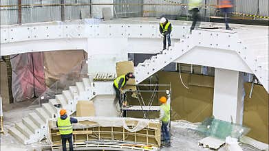 Shopping mall ceiling and assembling stairs glass handrails