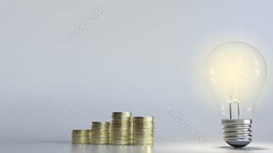 Increasing graph made of coin stacks and light bulb. Startup and idea commercialization related conceptual animation