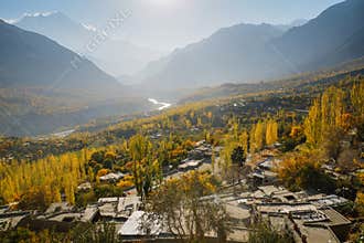 Landscape view of autumn in Hunza valley, Gilgit-Baltistan, Pakistan.