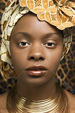 Close-up of Young African American Woman in Tradit