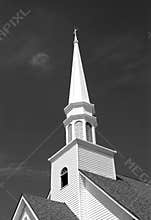 Black and white church steeple
