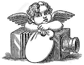 Vintage angel with antique camera graphic