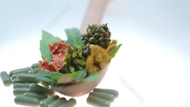 Herbal medicine concept. Homeopathy herbal pills. Natural treatment