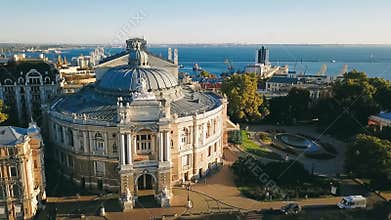 Odessa Ukraine sightseeing Opera and Ballet Theater. aerial video footage. Top view