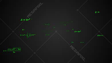 Scientific 3d background with physical and mathematical task solutions, formulas in space, 3d generated backdrop