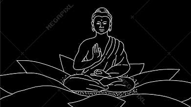 Buddha Sitting on Lotus Flower Drawing 2D Animation