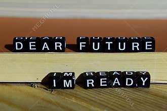 Dear future I`m ready on wooden blocks. Motivation and inspiration concept
