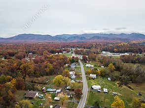 Aerial of the small town of Elkton, Virginia in the Shenandoah V
