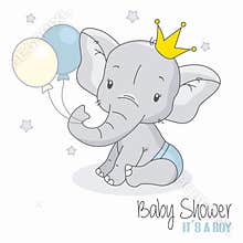 Cute elephant boy with balloons