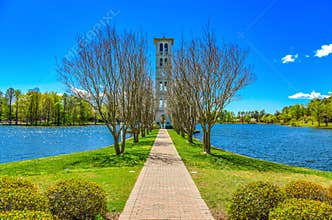 Furman Swan Lake and Bell Tower in Greenville, South Carolina