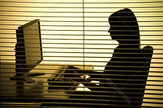 Silhouette of woman working computer (blind)