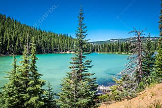 View of Sparks Lake on the Cascade Lakes Scenic Byway in Bend Oregon in Deschutes County.