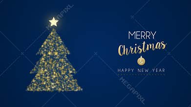 Christmas and New Year gold glitter pine tree card