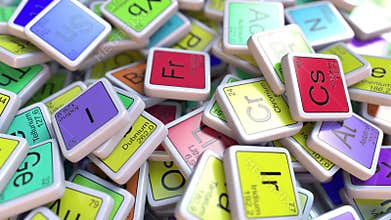 Francium Fr block on the pile of periodic table of the chemical elements blocks