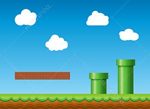 Old retro video game background. Classic retro style game design scenery