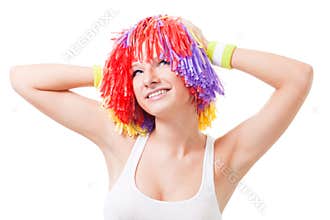 Woman cheer leader with color hair