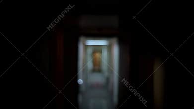 Scary Ominous Light Flickers in Hotel Corridor Out of Focus