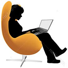 Woman sits chair work on laptop computer