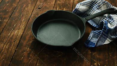 Cast iron pan on table
