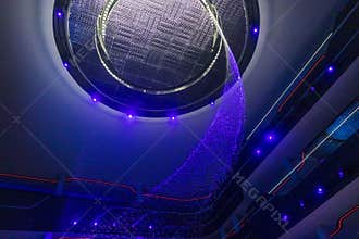 Shot of digital waterfall installation. Technology