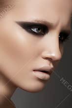 Model with fashion catwalk make-up and purity skin