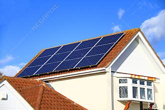 Solar panel on roof top no people stock photo