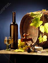 Still-life with wine on blue