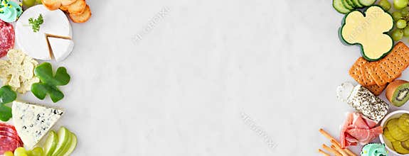 St Patricks Day charcuterie double border against a white marble background