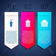 Set Carrot, Wooden outdoor toilet and Farm house. Business infographic template. Vector