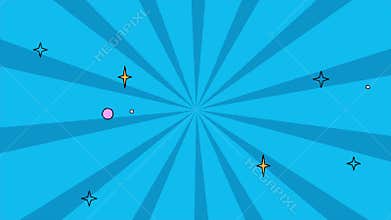 Blue sunburst comic stripes over cyan background, channel animation.