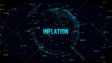 Inflation economy Digital Plexus Blue Rotating Globe Animation on Black Background