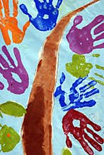 Children hand painting