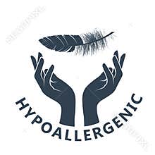 Hypoallergenic tested products logo, label for dermatology safe goods, hands and feather, sensitive skin care