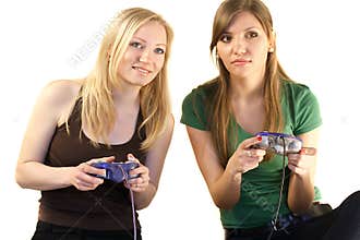Two girls playing video games