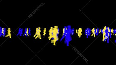 Ukraine war Russia refugees Humanitarian aid crowd of people run blue and yellow silhouettes